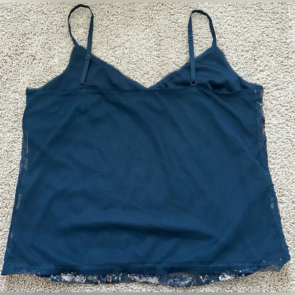 White House Black Market Blue Sequin Floral Cami Tank Size XL Tank Top - Picture 6 of 6